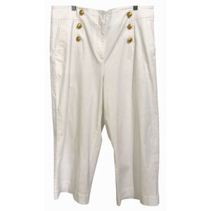 Talbots Womens Cotton Slub Sailor Crop Pants Sz 16 Gold Buttons Wide Leg